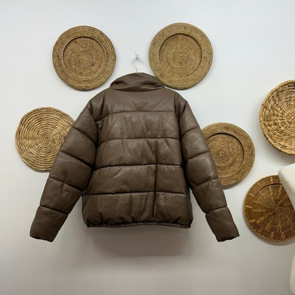 Sebby Collection Brown Zip Up Faux Leather Puffer Winter Coat Plus Size 2X - Picture 2 of 8